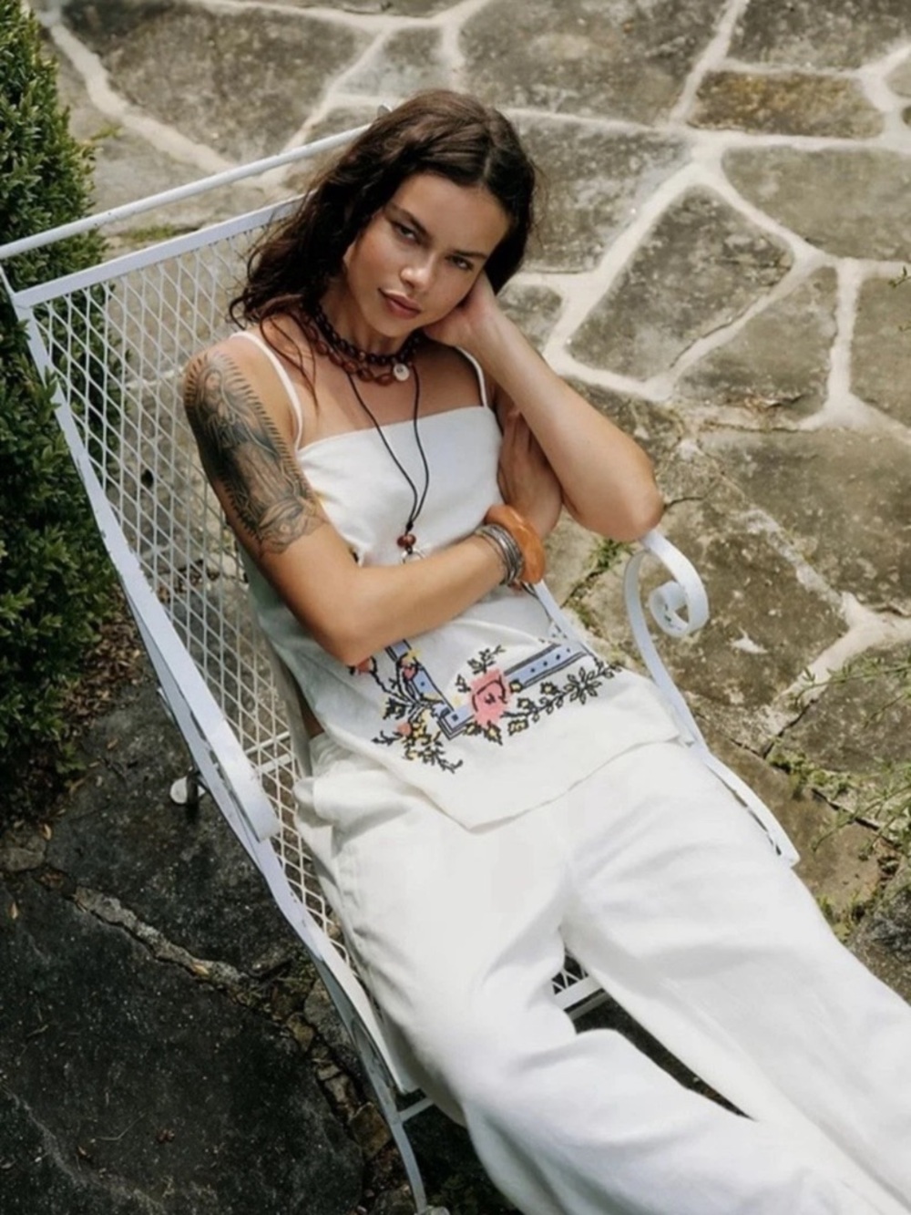 Free People sightseer linen Embroidered Cropped Wide-Leg Pants & Tank Set - Picture 3 of 11